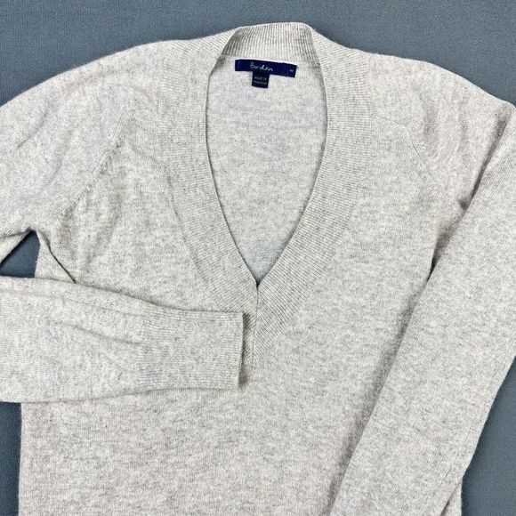 Boden Tunic Sweater Womens 8 Light Heather Gray Cashmere Soft V Neck LS Pullover - Picture 2 of 11